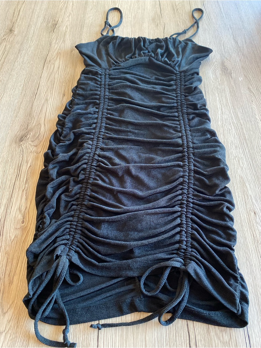 Inspired Hearts Black Ruched Spaghetti Strap Mini Dress